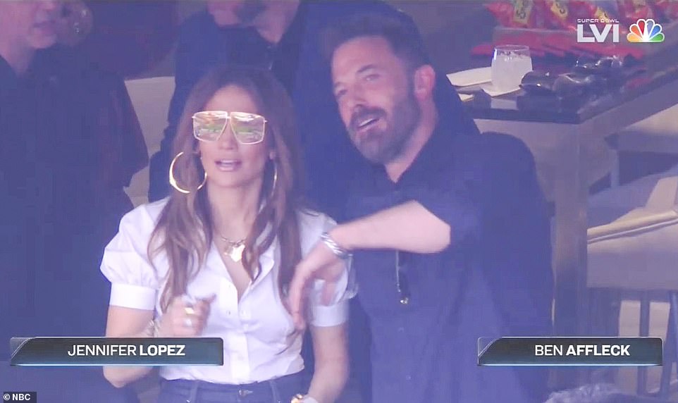 Television cameras spot Ben Affleck and Jennifer Lopez attending the Super Bowl together in Los Angeles