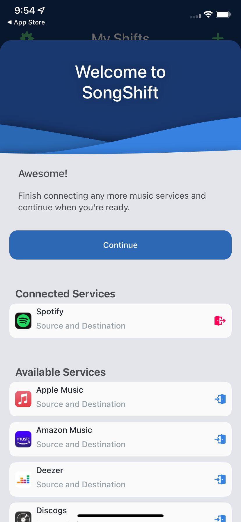 SongShift می‌تواند 12 سرویس موسیقی را از طریق برنامه iOS خود متصل کند.