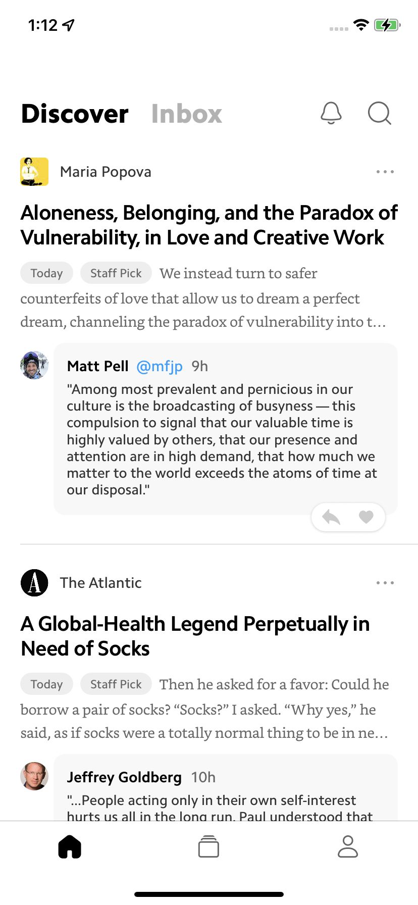 Matter’s home screen has recommended reading.