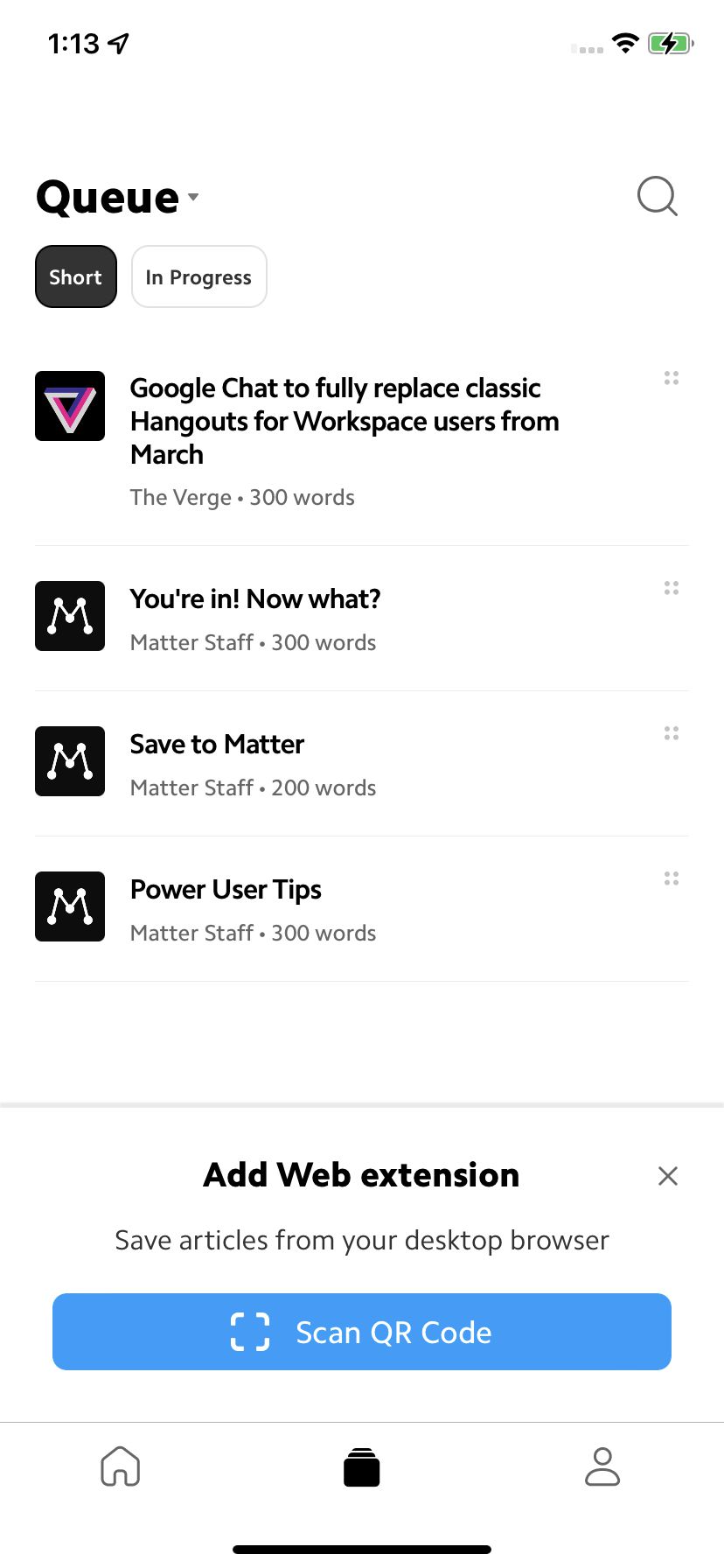 Your queue of saved links.