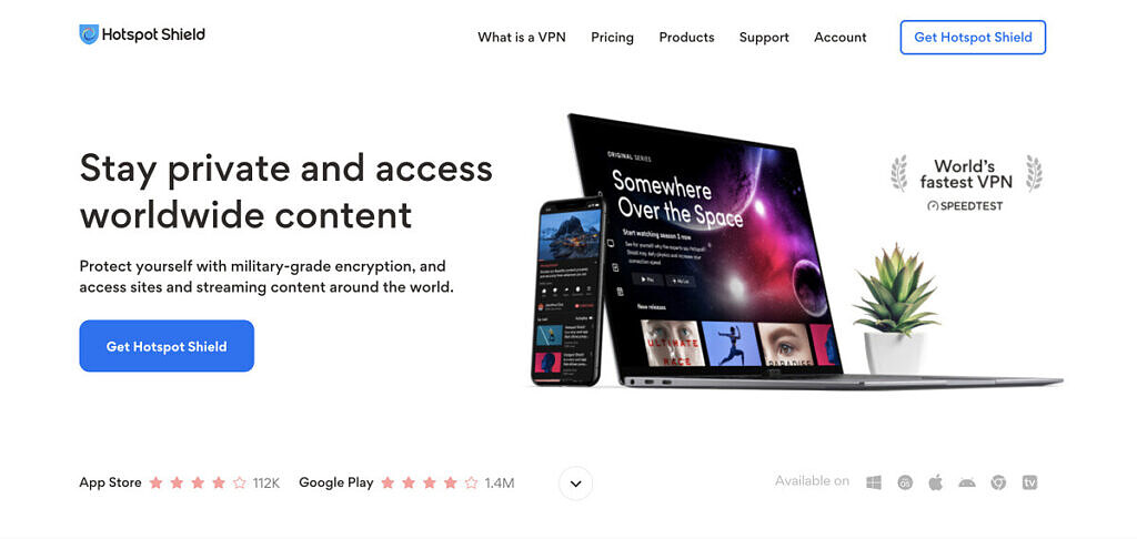 The Hotspot Shield homepage.