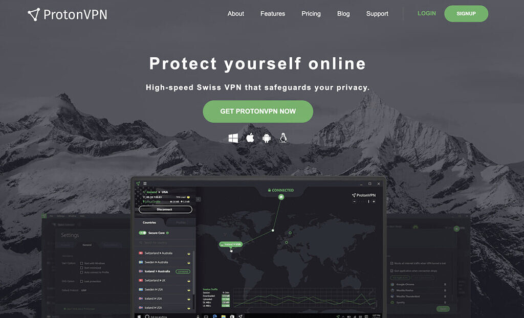 The homepage of ProtonVPN.