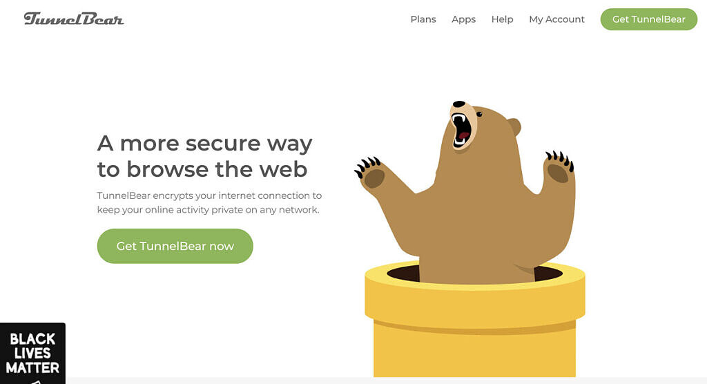 The homepage of TunnelBear.