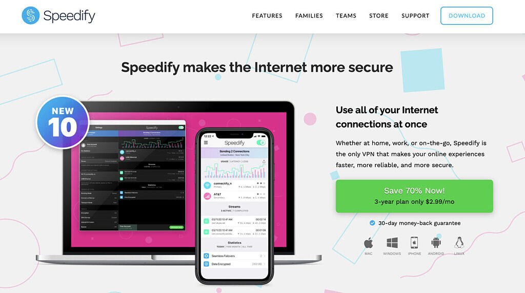 The homepage of Speedify. 