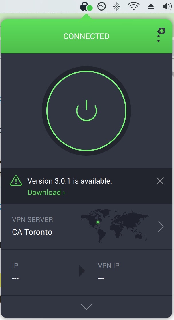 The green dot indicates you're connected to the VPN.