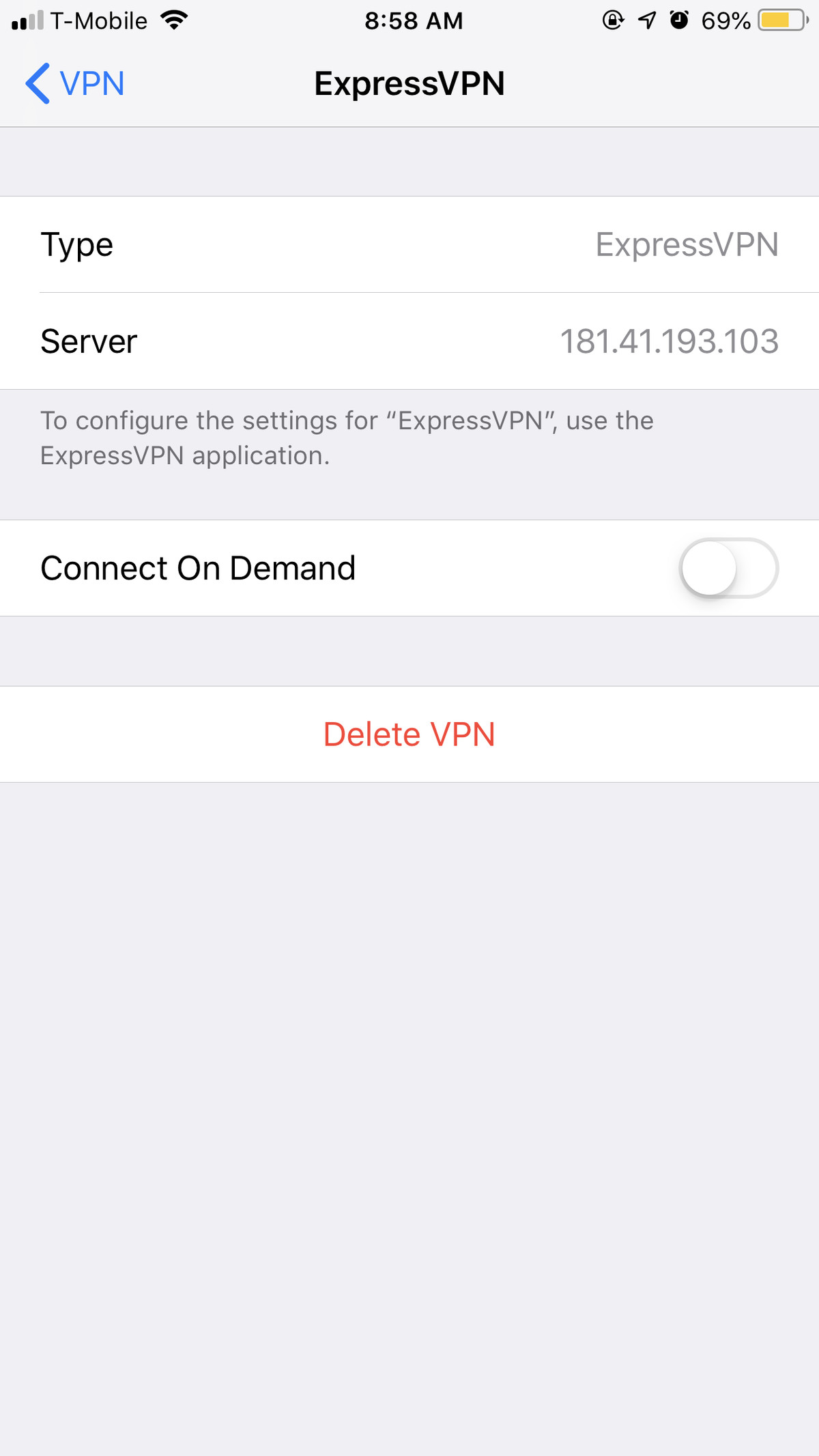 This is also where you can delete the VPN.
