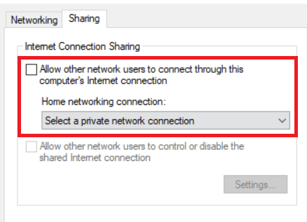 Network Adapter Sharing Properties