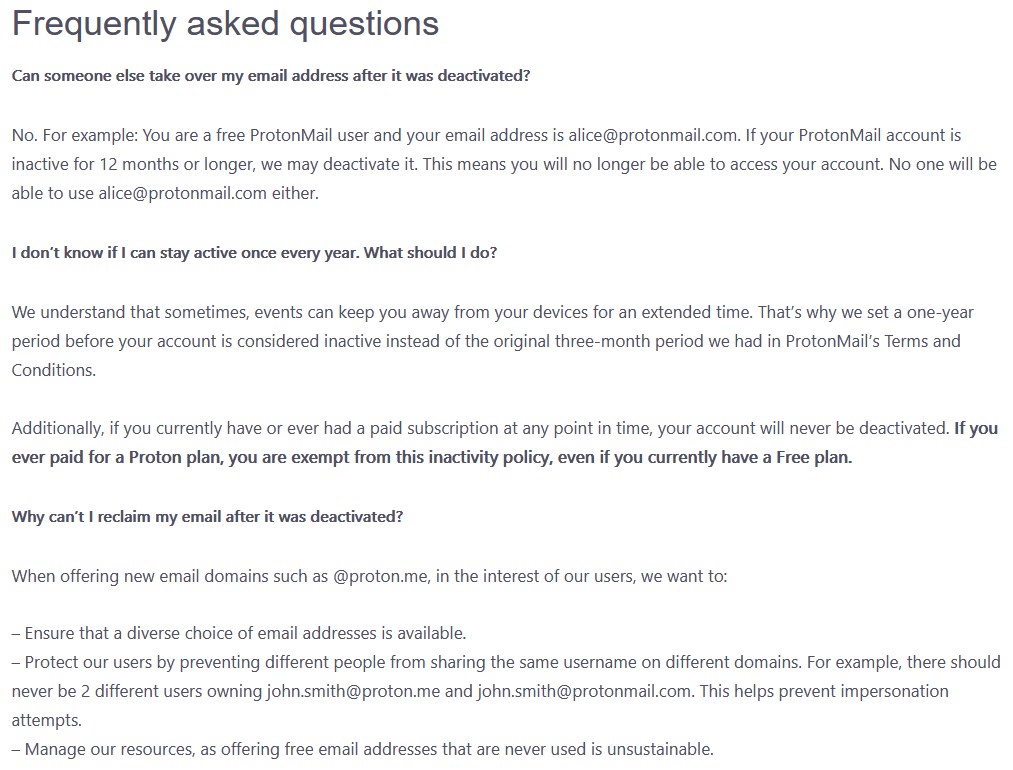 Protonmail account inactivity policy