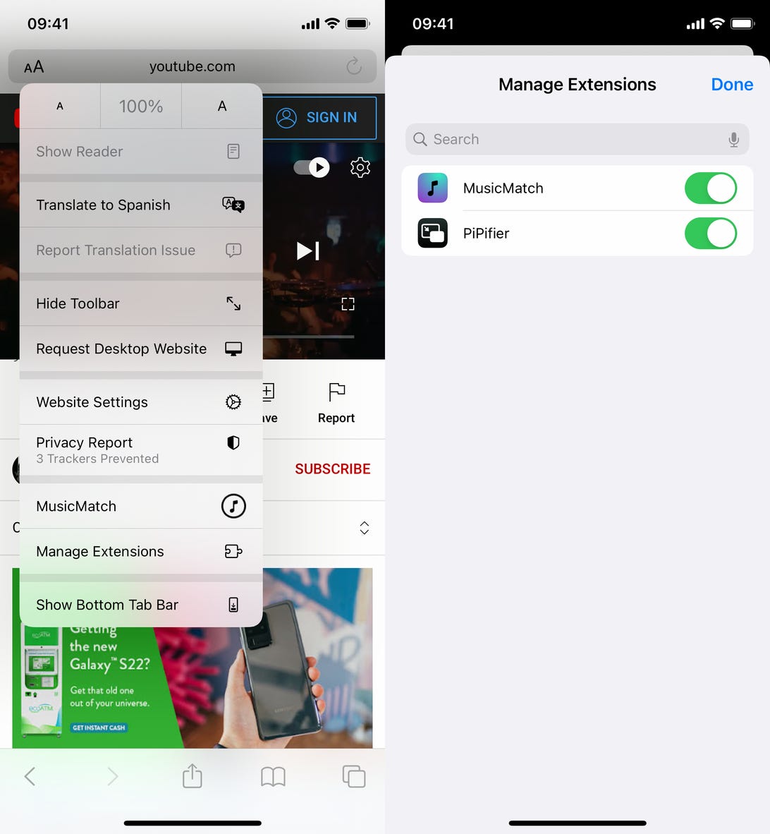 Screenshot of the Manage Extensions setting