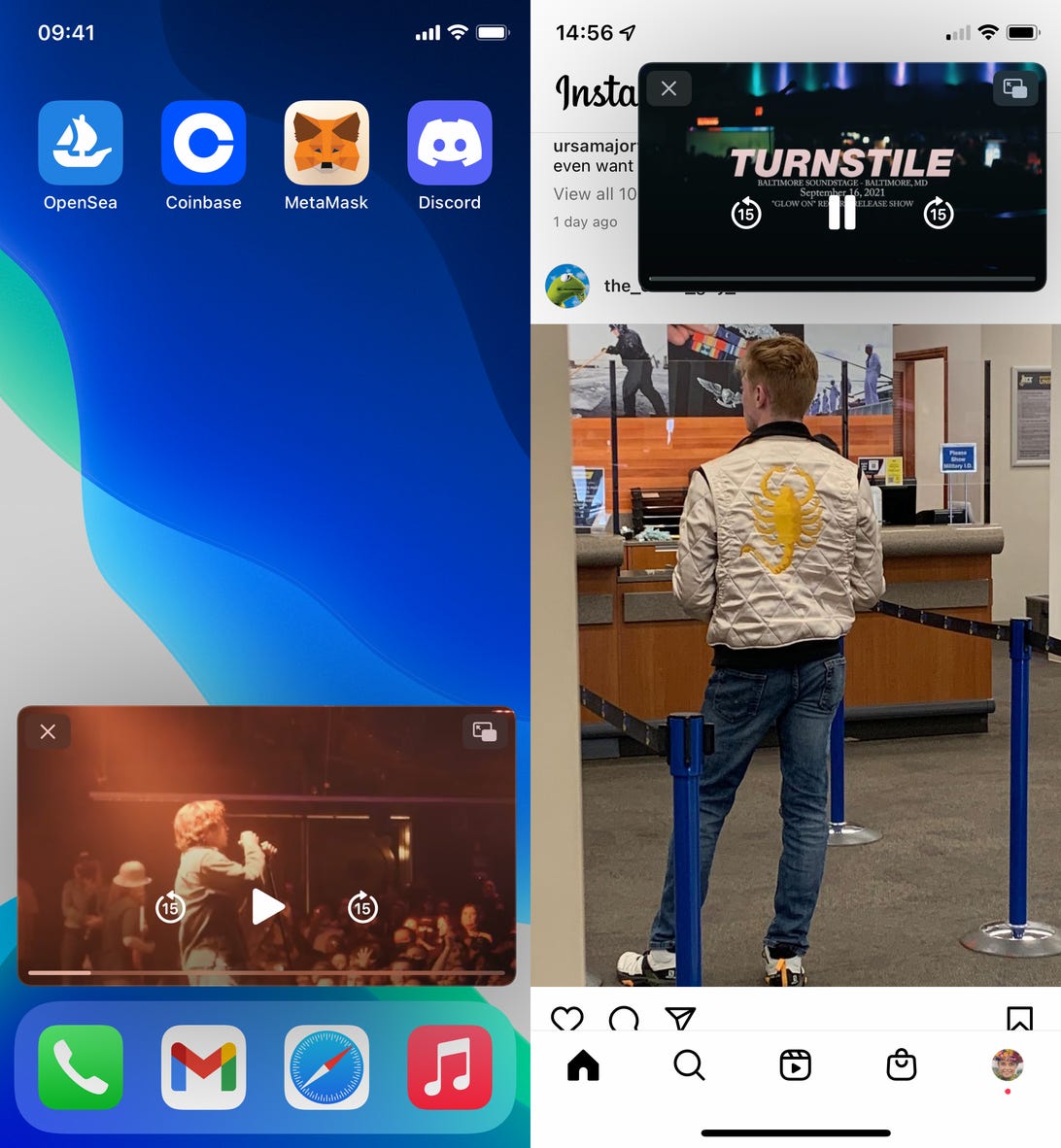 A PiP YouTube video playing on top of a phone's home screen 