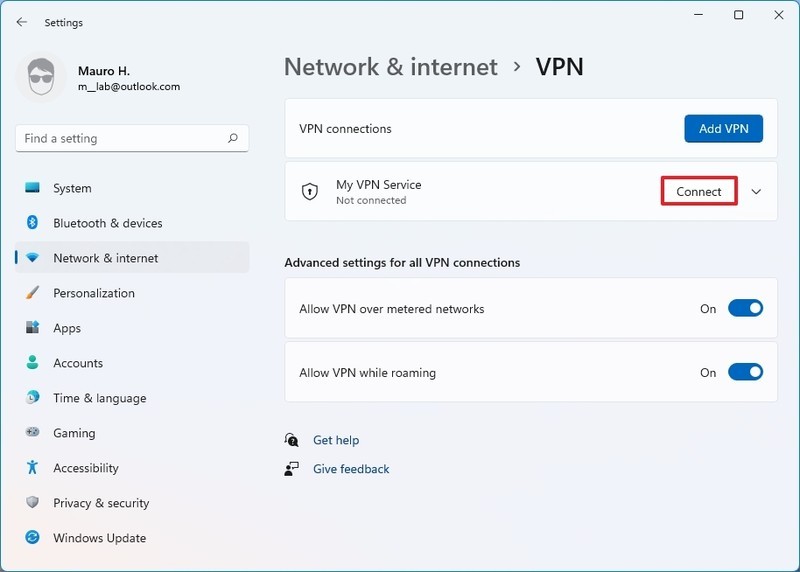Connect to VPN via Settings