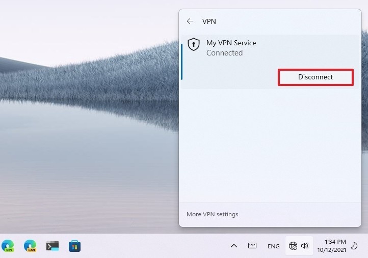 Disconnect VPN via Taskbar