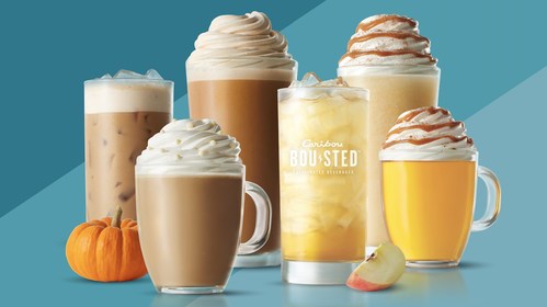 Caribou Coffee's Fall Menu Featuring Signature Pumpkin and Apple Flavors.