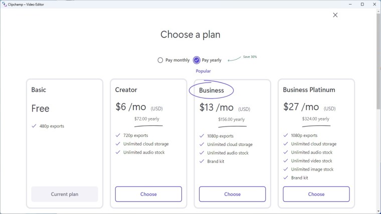 The Clipchamp app and its subscription tiers